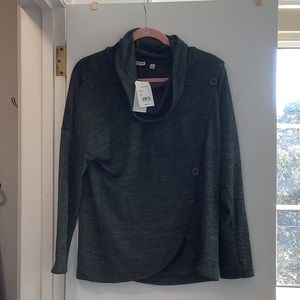 NWT Notations jade lightweight Small cowneck sweater, 7 large buttons. See pics.
